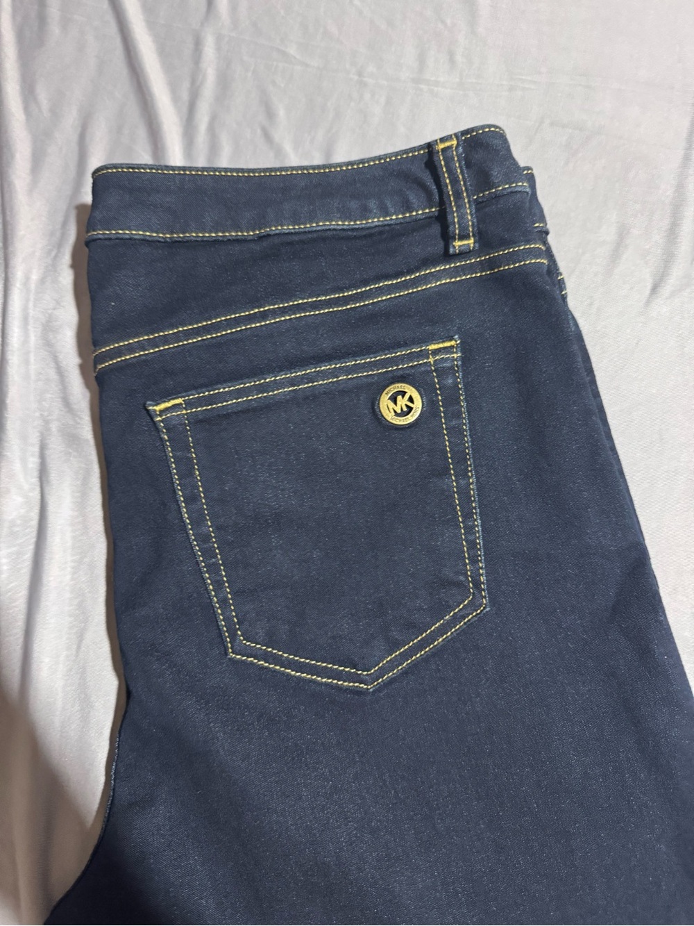 Michael Kors IZZY STRETCH dark navy denim Jeggings -Yellow Contrast Stitching